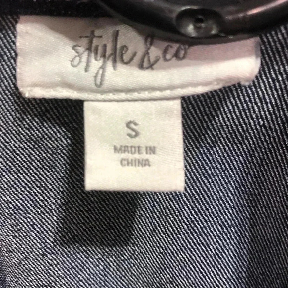 Style & Co Moto Blue Jean Jacket, V-neck collar detail, zip front, side pockets - Picture 8 of 10